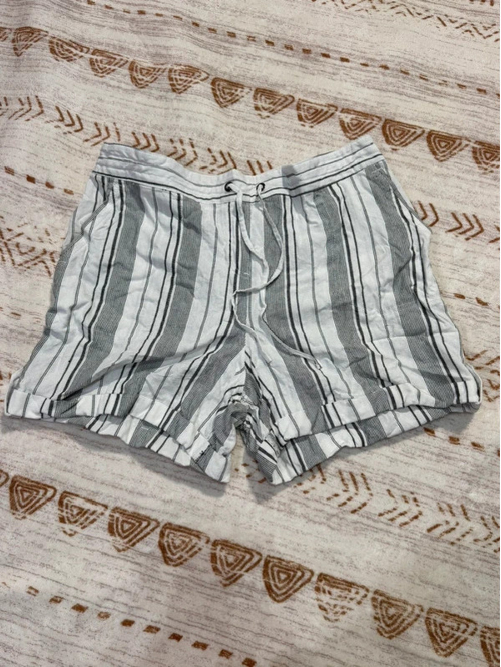 Gray and white linen flowy beach shorts